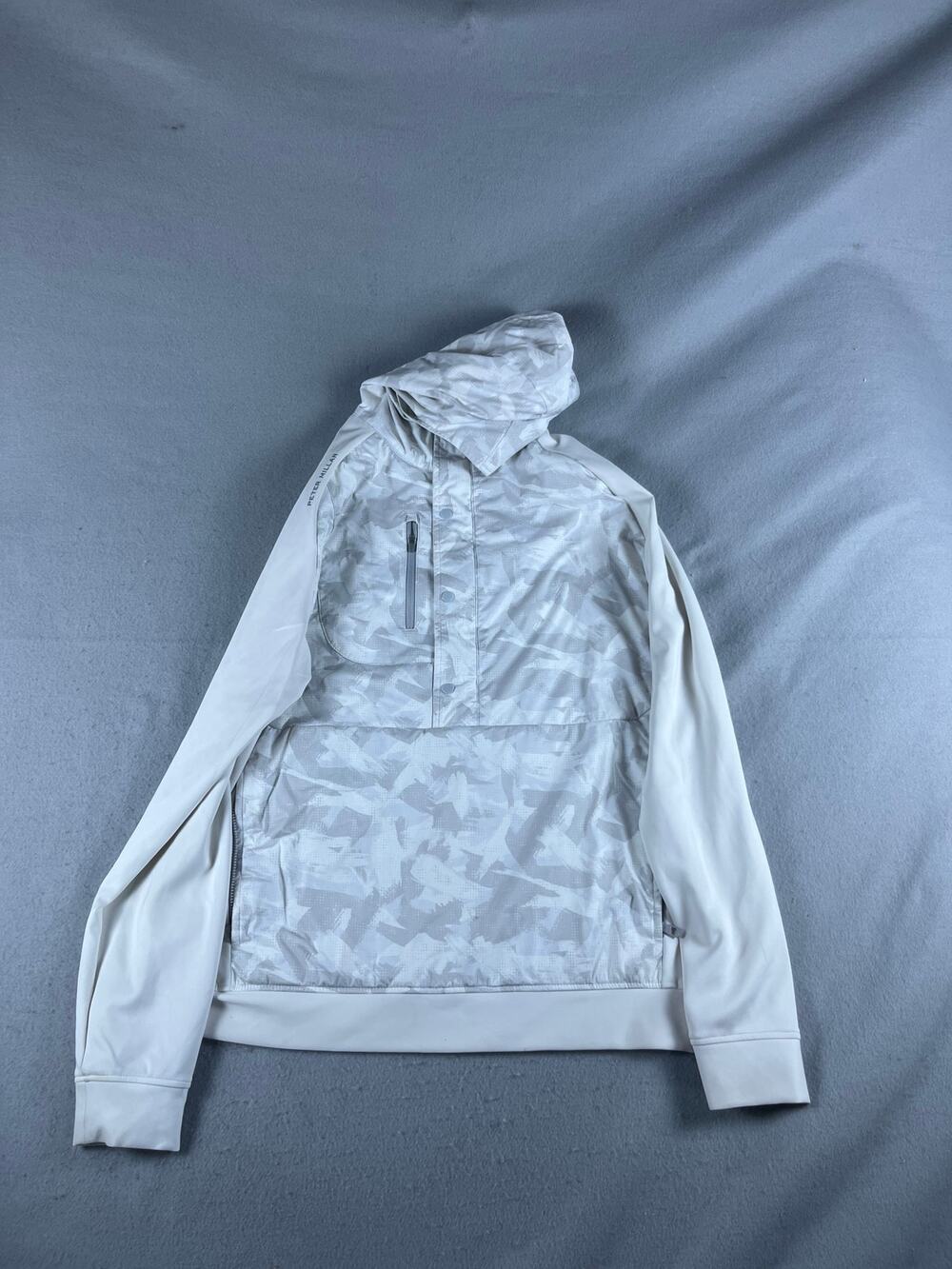Peter Millar Pursuit Pullover Hoodie Mens M White Gray Half Zip Camo Golf Anorak